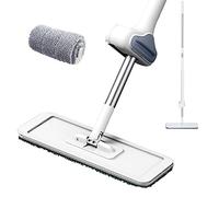 BORDSTRACT Mocio Lavapavimenti Professionale in Microfibra, Sistema di Pulizia con Piastra Rotante a 360° e Manico in Acciaio Inossidabile, Mop Piatto per Uso Umido e Asciutto