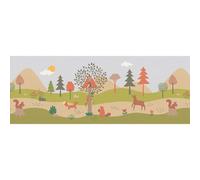 Bordura Adesiva Per Parete Animali Nel Bosco - Beige, Grigio, Verde