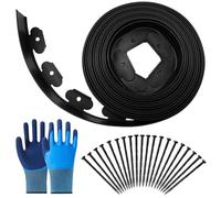 Bordura per Aiuola, Bordatura Aiuole Giardino con 70 ancore, lunghezza 15M, altezza 5 cm, Bordo per Aiuole con 1 paio di guanti, Cordolo per Aiuole, Nero