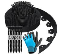 Bordura per Aiuola, Bordura per Giardino 10m x5cm, Bordature da Giardino, Bordure per Aiuole, Bordo per Aiuole, Bordatura Aiuole Giardino, Bordo Giardino Flessibile con Guanti e 50 Unghie - Nero