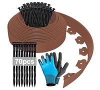 Bordura per Aiuola, Bordura per Giardino 15m x 5cm, Bordature da Giardino, Bordure per Aiuole, Bordo per Aiuole, Bordatura Aiuole Giardino, Bordo Giardino Flessibile con Guanti e 70 Unghie - Marrone