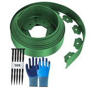 Bordura per Aiuola flessibile, Bordi per Aiuole Giardino, lunghezza 10 m, altezza 5 cm, Bordatura Giardino con 50 Picchetti e 1 paio di Guanti, Verde