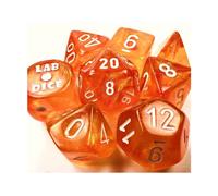 Borealis Blood Orange Luminary Dice with White Numbers 7+1 Dice Set 16mm (5/8in)