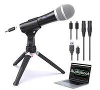 Borenbuir Microfono dinamico per podcast USB/XLR, kit microfono da studio con controllo del volume, filtro pop, ideale per voce, registrazione di strumenti, Voice over, streaming live (BL-550USB)