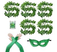 BORFUE 8 guanti lunghi senza dita di lusso con edera artificiale, foglie finte, per Halloween, regina e feste, Verde, L