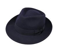 Borges & Scott B&S Premium Doyle- Cappello a Goccia Fedora-100% Feltro di Lana- Ripiegabile in Viaggio- Impermeabile- Blu Scuro 54cm
