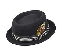 Borges & Scott Defoe Premium - Cappello Porkpie con Piuma Rimovibile - 100% Feltro di Lana - Resistente all'Acqua - Ripiegabile per Viaggio - 54cm Nero