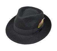 Borges & Scott Doyle Alpaca Premium - Cappelli Fedora a Forma di Goccia - Feltro di Lana di Alpaca - Piuma Rimovibile - Ripiegabile per Viaggio - Resistente all'Acqua - Unisex - 62cm Nero
