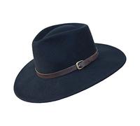 Borges & Scott Premium Lewis- Cappallo a Tesa Grande Fedora-100% Lana Feltro- Resistente all'Acqua- Fascia di Cuoio - Nero 58cm