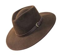 Borges & Scott Premium Lewis- Cappallo a Tesa Grande Fedora-100% Lana Feltro- Resistente all'Acqua- Fascia di Cuoio - Marrone Scuro 60cm