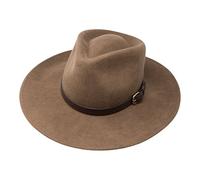 Borges & Scott Premium Lewis- Cappallo a Tesa Grande Fedora-100% Lana Feltro- Resistente all'Acqua- Fascia di Cuoio - Marrone Chiaro 56cm