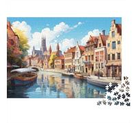 Borgo antico sul fiume Puzzle 1000 Pezzi Gioco di Puzzle 1000 Pezzi Carta per Adulti Relax Arredamento Famiglia Regalo 70x50cm/1000pcs