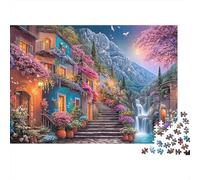 Borgo Colorato Scalinata Puzzle 1000 Pezzi Carta per Adulti Cascata Gioco di Puzzle 1000 Pezzi Decorazione Casa Relax 38x26cm/1000pcs