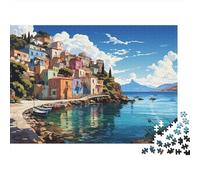 Borgo Costiero Mediterraneo Puzzle 1000 Pezzi Carta per Adulti Case Colorate sul Mare Gioco di Puzzle 1000 Pezzi Arredo Casa Relax Regalo 38x26cm/1000pcs