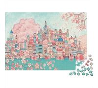 Borgo Europeo da Sogno Puzzle 1000 Pezzi Carta per Adulti Paesaggio Primaverile con Ciliegio Gioco di Puzzle 1000 Pezzi Relax Decorazione Casa 52x38cm/1000pcs
