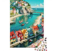 Borgo Marinaro Puzzle 1000 Pezzi per Adulti Case Colorate Gioco di Puzzle 1000 Pezzi Relax Concentrazione Arredo Famiglia 70x50cm/1000pcs