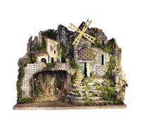 BORGO PRESEPE CON LUCI E MULINO IN MOVIMENTO