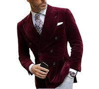 Borgogna Doppio Petto Velluto Mens Blazer Elegante Singolo Cappotto Vestito Cena Giacca Risvolto Abbigliamento, Come modello, S