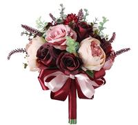 Borgogna Dusty Rosa Rose Bouquet - Champagne Blush Blooming Peonia con Euca3015