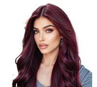 Borgogna Pelera frontale, parrucca bordeaux Capelli umani - 25 pollici onde rosse rosse parrucche - 13x6 pizzo trasparente prepotato e ricci per le donne, capelli senza gluteramien