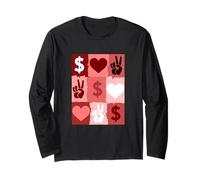 Borgogna Rosso Borgogna Peace Love Money Grid Borgogna Maglia a Manica