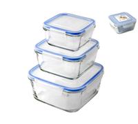 Borgonovo Set 3 Contenitori Superblock Quadri in vetro con coperchi in plastica