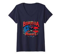 Boricua Hasta La Muerte, Bandiera portoricana con Teschio Maglietta con Collo a V, Donna, Navy, S