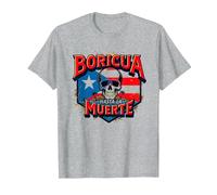 Boricua Hasta La Muerte, Bandiera portoricana con Teschio Maglietta, Uomo, Grigio Melange, L