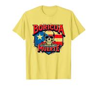 Boricua Hasta La Muerte, Bandiera portoricana con Teschio Maglietta, Uomo, Limone, L