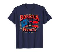 Boricua Hasta La Muerte, Bandiera portoricana con Teschio Maglietta, Uomo, Navy, XL
