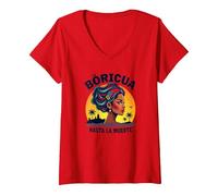 Boricua Hasta La Muerte: Tramonto dell'orgoglio portoricano Maglietta con Collo a V, Donna, Rosso, XL