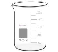 BoringGass Becher in Vetro Borosilicato Da 2000 Ml, Becher Graduato A Forma Bassa Griffin con Beccuccio Antigoccia per Versamenti E Miscelazioni Precise Negli Esperimenti di Laboratorio