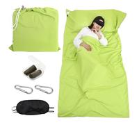 BORISCA 220x90cm Verde Lenzuolo Sacco a Pelo + Paraocchi + Moschettoni*2, Morbido e Confortevole Estivo Sacco a Pelo Ultraleggero, Sacco Lenzuolo da Viaggio Ultraleggero per Campeggio, Hotel, Treni