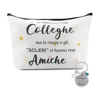 BORISCA 25 x 17 cm Pochette Donna Amica + 3 cm Portachiavi Collega, Set di Regalo per Colleghe Portachiavi, Colleghe per Caso Amiche per Scelta, Regalo Collega per Collega Donna Regalo di Compleanno