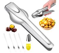 BORISCA Set di 7 Inossidabile Taglia Castagne Pinza, Multifunzione Pinza per Castagne con Artigli di Castagno, Taglia Castagne in Acciaio Pinza con 2 Protezioni per Unghie e Forchetta Pralinata