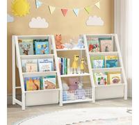 BORISI Libreria Montessori per Bambini, Scaffale per Giocattoli con 6 Scomparti, Porta Libri Bambini, Organizer per Cameretta e Sala Giochi, 124x30x75 cm, Bianco