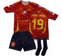 Boriverae Lamine Yamal, maglia Spagna per bambini #19 - Set da calcio con maglietta, pantaloncini, calze e accessori | Maglia Spagna per bambini, allenamento e tempo libero (4-14 anni), Colore: rosso,