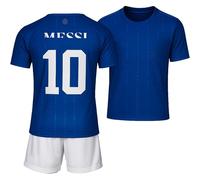 Boriverae LMS10#10 - Maglia da calcio per bambini, in Argentina, per la casa e l'outdoor, con pantaloncini, maglia da calcio per bambini, nuova stagione, taglie da ragazzi, spostamento blu, 176