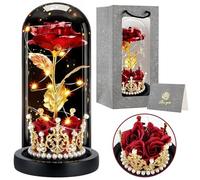BoriYa Regalo Donna -Regalo Mamma -Regali Compleanno per Lei,Rosa Eterna -Rosa Stabilizzata con Luci LED,Fiori Stabilizzati in Cupola di Vetro, BoriYa Rose Eternelle, Idee Regalo per Donna,Fidanzata