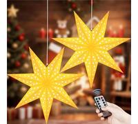 BoriYa Stella di carta a LED illuminata da appendere, 2 pezzi di stelle di Natale illuminate 60 cm, 3D per finestre di Natale, decorazione natalizia per interni ed esterni, bianco