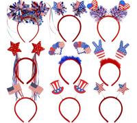 BorKinHa Cerchietto per capelli patriottico per il 4 luglio, con cappello da zio Sam, per festa dell'indipendenza, colore rosso (blu-0009)