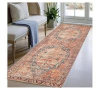 BORKOY Tappeti Passatoia Cucina Vintage Arancione 1.5 metri Corridoio Antiscivolo Lavabile Tappeto Runner Lungo per Ingresso Interno Zona Pranzo Soggiorno Moderno con Motivo Floreale Retrò100x150cm