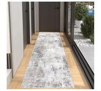 BORKOY Tappeto Passatoia per Ingresso Lavabile 80x200cm, Tappeti Runner Antiscivolo Vintage Astratto, Morbido Tappeto Lungo per Cucina e Corridoio, Adatto a Soggiorno e Lavanderia, Grigio Chiaro