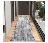 BORKOY Tappetti da Corridoio Runner 90x400cm, Tappeto Cucina Lavabile Antiscivolo con Fondo a Pois, Passatoia Lunga Stile Moderno Astratto per Ingresso e Soggiorno, Grigio/Bianco