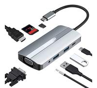 BorlterClamp Hub USB C, Adattatore USB C Multiporta 8 in 1 con HDMI 4K e VGA, 2 Porte USB, Porta PD 100 W, Lettore di Schede SD e microSD, Porta Audio 3,5mm per MacBook Pro, XPS e Altro