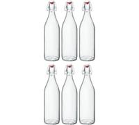 Bormioli Giara - Bottiglie di vetro con chiusura ermetica, 6 pezzi | Capacità: 1000 ml | Altezza totale: 26,5 cm | Perfette per olio, grappa o per servire acqua, succhi di frutta e vino