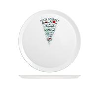 Bormioli Rocco Confezione 6 Piatti Piazza Ronda Decoro Con Fetta Pizza Vetro Opale, Bianco, Cm 33,5 - 3094001