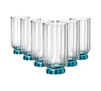 6x Bicchiere Florian In Vetro Trasparente Piede Blu Per Bibita 43Cl
