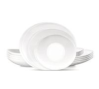Bormioli Rocco Prometeo - Set di stoviglie da 18 pezzi, per 6 persone, in vetro opale temperato, bianco pulito, design curvo con texture esterne, lavabile in lavastoviglie e adatto al microonde.