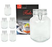 Bormioli - Set da 6 vasetti in vetro per conserva con chiusura a leva, capacità: 3 litri, libro di ricette Bormioli incluso